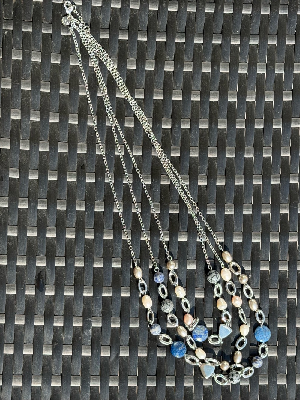 Talbots Multi-Strand Blue, Silver and Cream Beaded Necklace